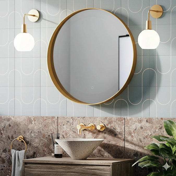 Luna 800mm Round LED Mirror - Brushed Brass, Backlit with Demister & Touch Control