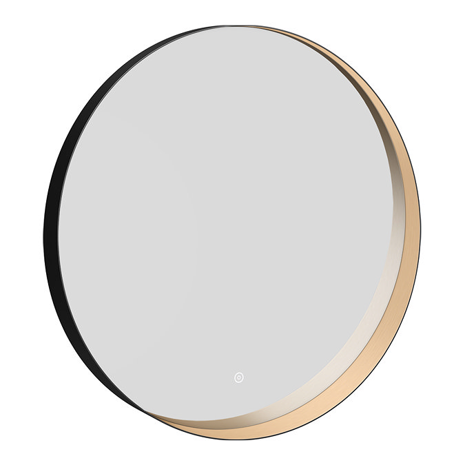 Luna Matt Black & Brushed Bronze 800mm Circular LED Backlit Mirror with Demister, Touch Control & Colour Changing Light