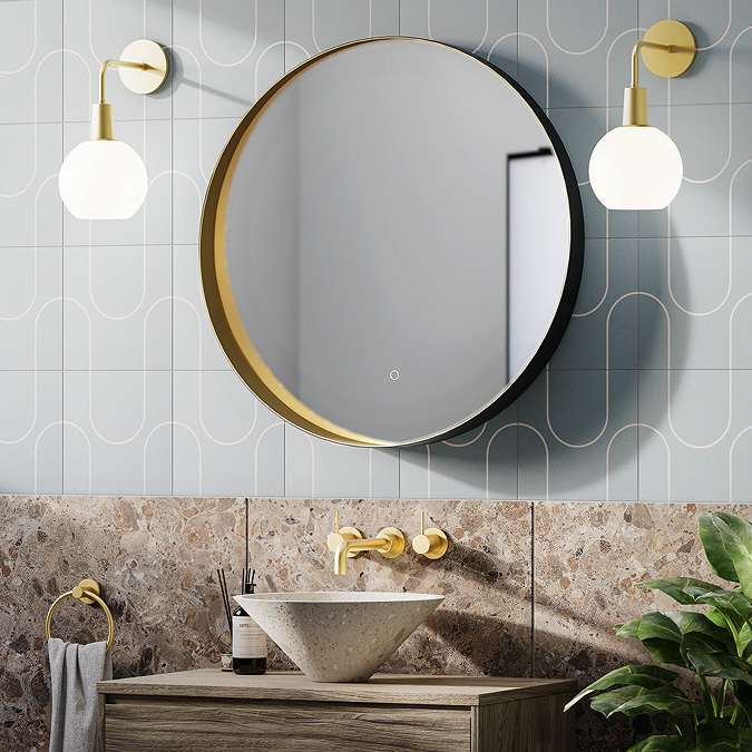 Luna Matt Black & Brushed Brass 800mm Circular LED Backlit Mirror with Demister, Touch Control & Colour Changing Light