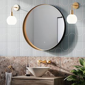 Luna Matt Black & Brushed Bronze 800mm Circular LED Backlit Mirror with Demister, Touch Control & Colour Changing Light