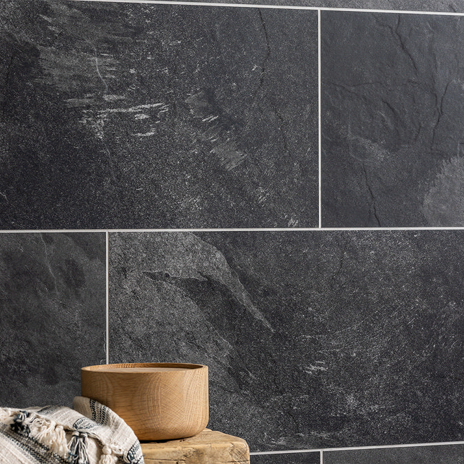 Lunara Indoor Graphite Stone Effect Wall & Floor Tiles - 300 x 600mm