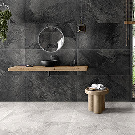 Lunara Large Format Graphite Stone Effect Tiles - 600 x 1200mm