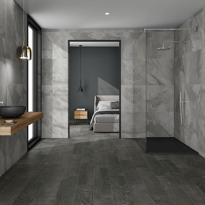 Lunara Large Format Grey Stone Effect Tiles - 600 x 1200mm