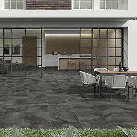 Lunara Outdoor Graphite Stone Effect Tiles - 600 x 600mm
