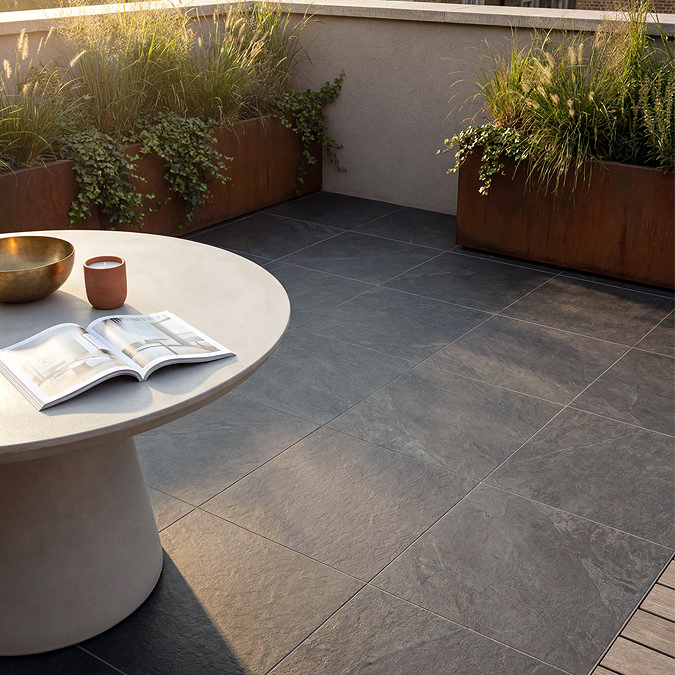 Lunara Outdoor Graphite Stone Effect Tiles - 600 x 600mm