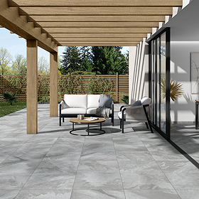 Lunara Outdoor Grey Stone Effect Tiles - 600 x 600mm