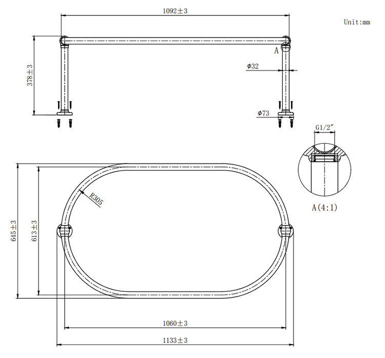 Chatsworth Luxury Oval Chrome Plated 1135 x 645mm Racetrack Shower Curtain Rail