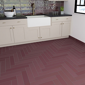 Lyndon Brick Red Chevron Effect Wall and Floor Tiles - 99 x 492mm Large Image