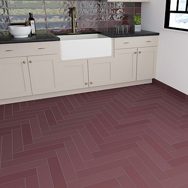 Lyndon Brick Red Chevron Effect Wall and Floor Tiles - 99 x 492mm  Profile Large Image