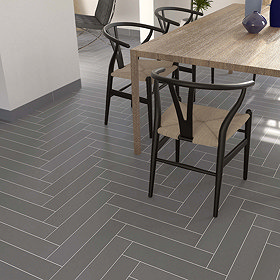 Lyndon Dark Grey Chevron Effect Wall and Floor Tiles - 99 x 492mm Large Image