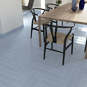 Lyndon Light Blue Chevron Effect Wall and Floor Tiles - 99 x 492mm Large Image