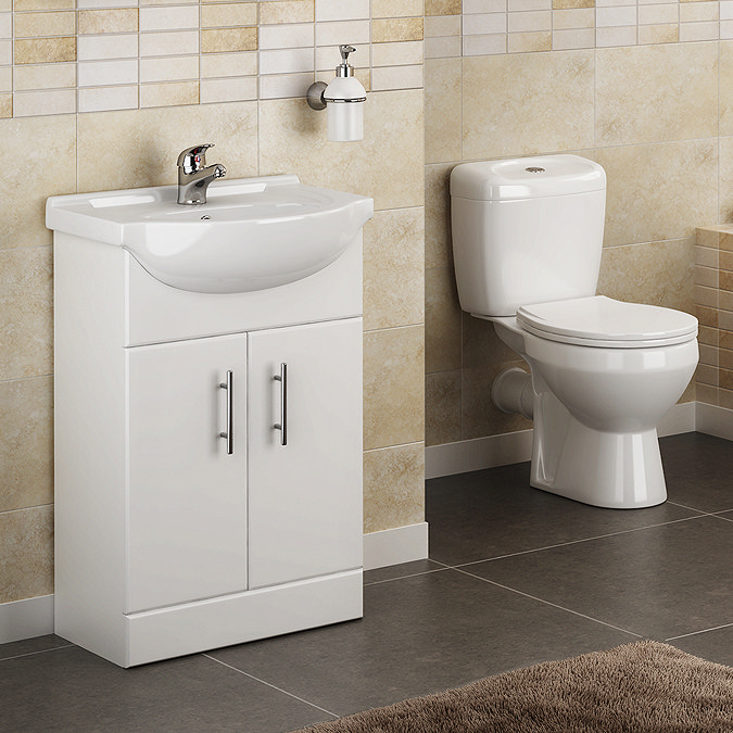 Lyon High Gloss White Vanity Unit Cloakroom Suite + Tap Large Image