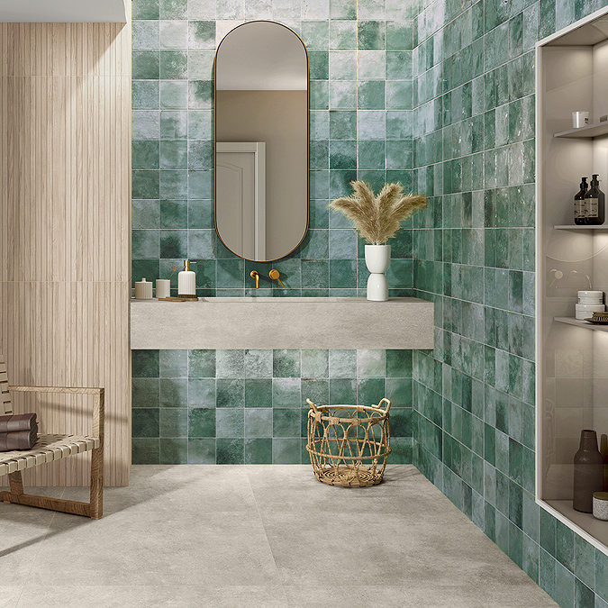 Maenza Gloss Green Rustic Wall Tiles - 316 x 600mm