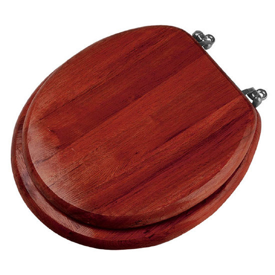Solid Wood Mahogany Toilet Seat with Chrome Effect Hinges 1604017 at
