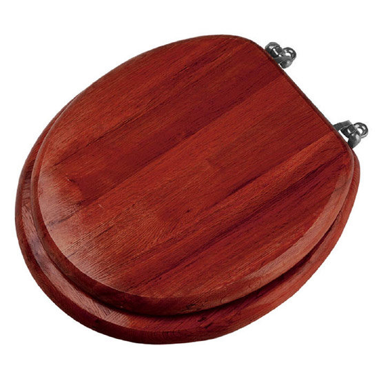 Solid Wood Mahogany Toilet Seat with Chrome Effect Hinges - 1604017 Large Image