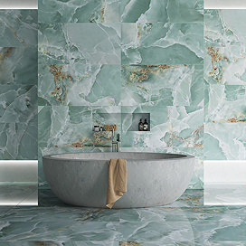 Malavita Large Format Polished Green Onyx Marble Effect Wall and Floor Tiles - 600 x 1200mm