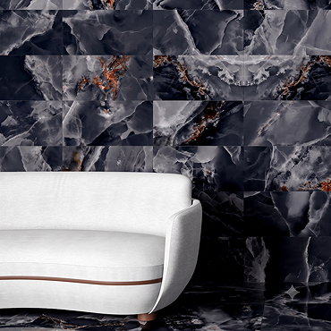 Malavita Polished Black Onyx Marble Effect Wall and Floor Tiles - 300 x 600mm
