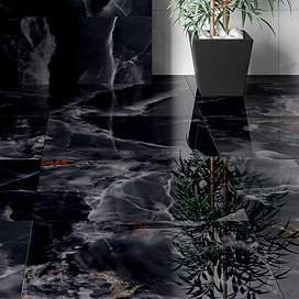Malavita Polished Black Onyx Marble Effect Wall and Floor Tiles - 600 x 600mm