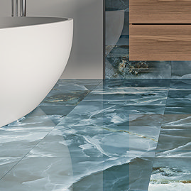 Malavita Polished Blue Onyx Marble Effect Wall and Floor Tiles - 600 x 600mm