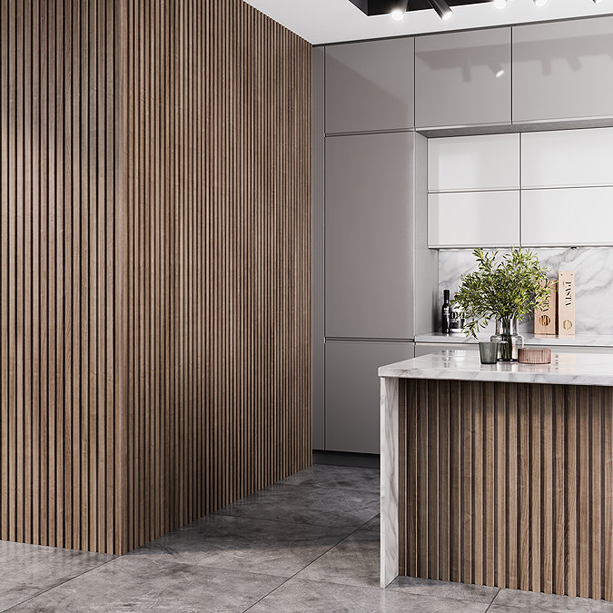 Malmo Walnut Waterproof Slatted Wood Effect Wall Panels 2400 x 170mm (Pack of 3)