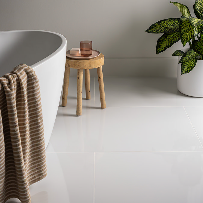 Mantilla White Gloss Rectified Large Format Wall & Floor Tiles - 600 x 1200mm