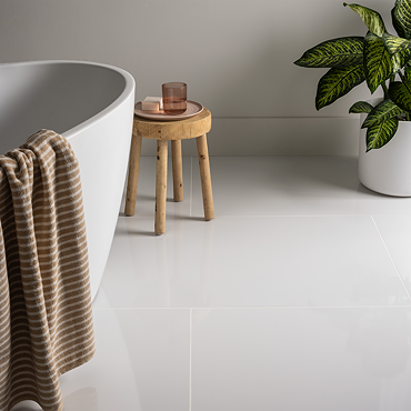 Mantilla White Gloss Rectified Large Format Wall & Floor Tiles - 600 x 1200mm