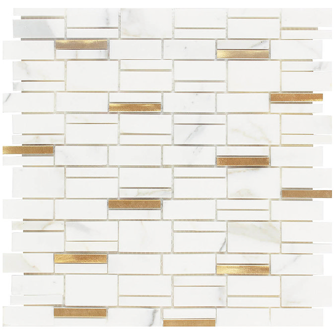 Marble & Gold Effect Mosaic Tile Sheet - Julien Macdonald - 300 x 300mm Large Image