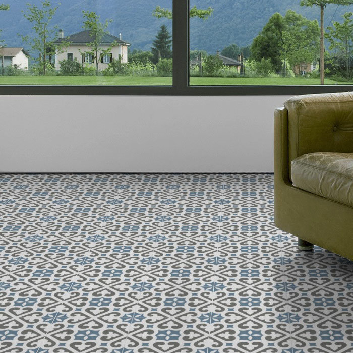 Marbury Blue Patterned Floor Tiles - 450 x 450mm