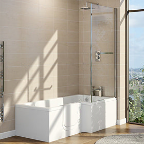 Milton LH Walk In 1700mm L Shaped Bath inc. Screen + Front Panel Large Image