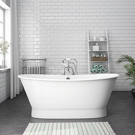 Marseille Gloss White Roll Top Cast Iron Bateau Bath - 1680 x 723mm