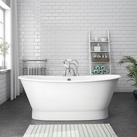 Marseille Gloss White Roll Top Cast Iron Bateau Bath - 1680 x 723mm