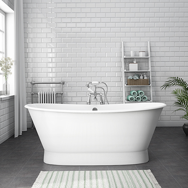 Marseille Gloss White Roll Top Cast Iron Bateau Bath - 1680 x 723mm