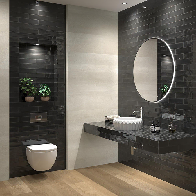 Martil Black Porcelain Wall Tiles - 70 x 280mm