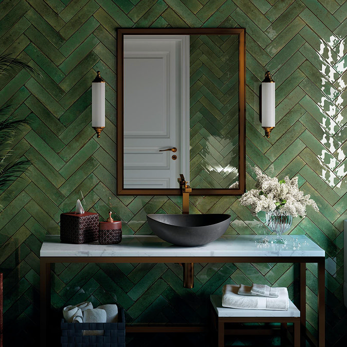 Martil Green Porcelain Glazed Wall Tiles - 70 x 280mm