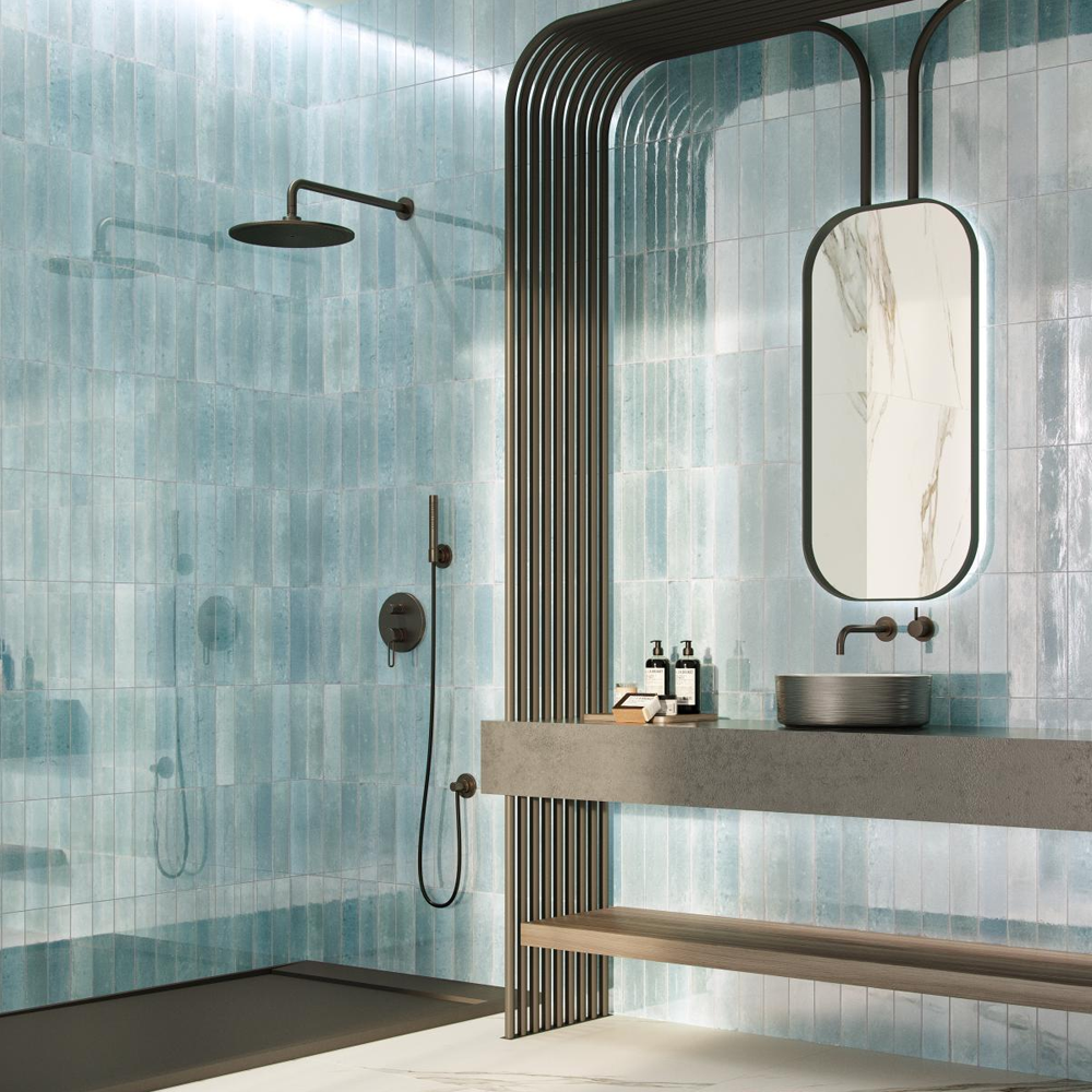 Martil Light Blue Porcelain Wall Tiles - 70 x 280mm | Victorian Plumbing