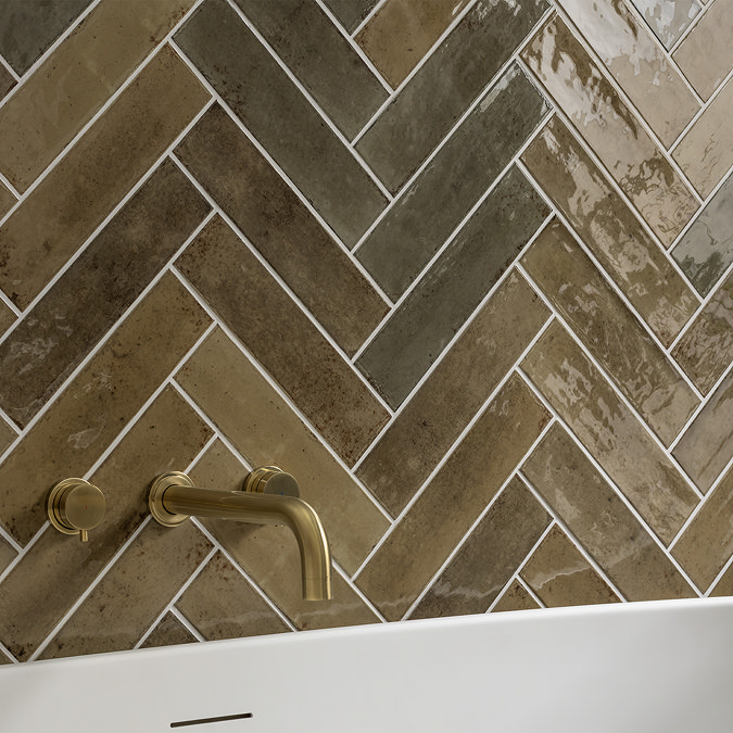 Martil Olive Green Porcelain Glazed Wall Tiles - 70 x 280mm
