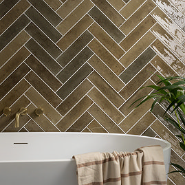 Martil Olive Green Porcelain Glazed Wall Tiles - 70 x 280mm