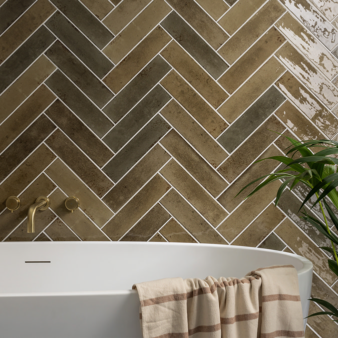 Martil Olive Green Porcelain Glazed Wall Tiles - 70 x 280mm