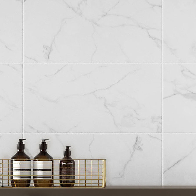 Massa Carrara Matt White Marble Ceramic Wall Tiles - 248 x 498mm Large Image