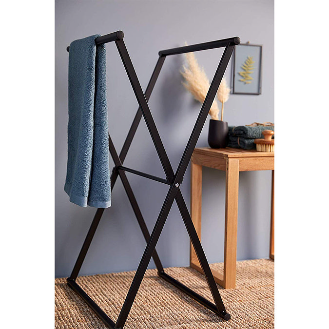 Matt Black Freestanding Foldable Towel Rack  Standard Large Image