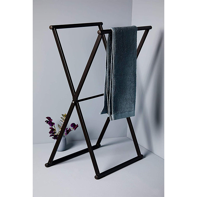 Matt Black Freestanding Foldable Towel Rack  In Bathroom Large Image