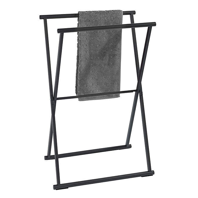 Matt Black Freestanding Foldable Towel Rack Large Image