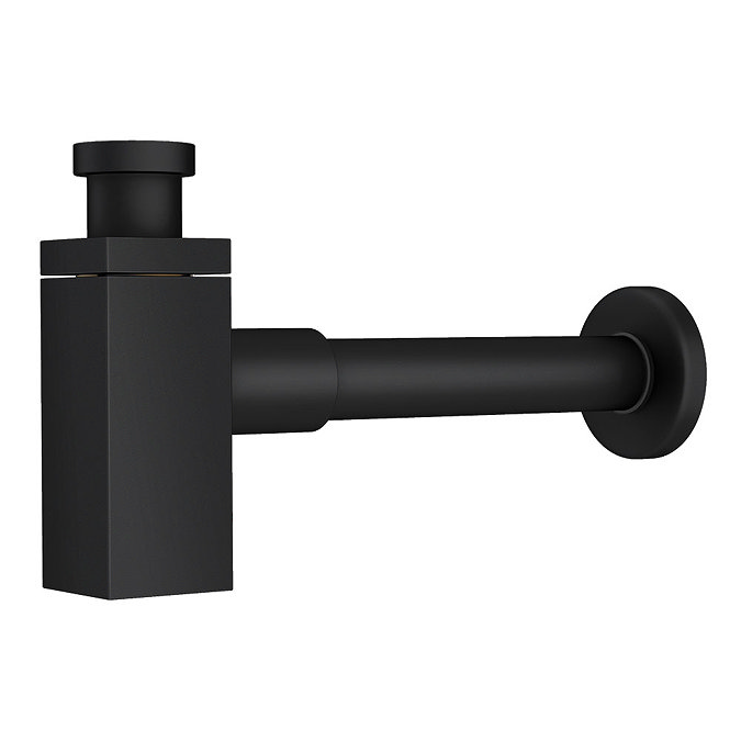 Matt Black Square Modern Basin Bottle Trap Large Image