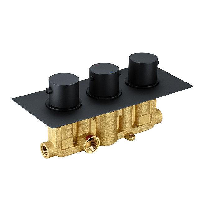 Matt Black Triple Round Concealed Thermostatic Shower Valve Profile Large Image