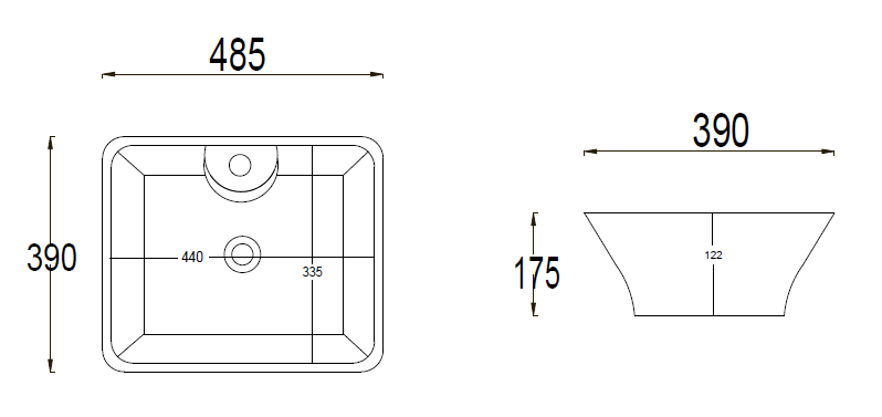 Riviera Counter Top Basin 1TH - 490 x 390mm