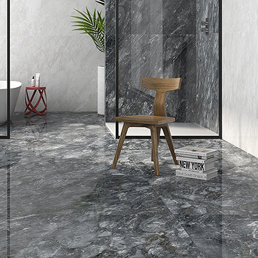 Mauro Anthracite Marble Effect Wall & Floor Tiles - 600 x 600mm  Profile Large Image