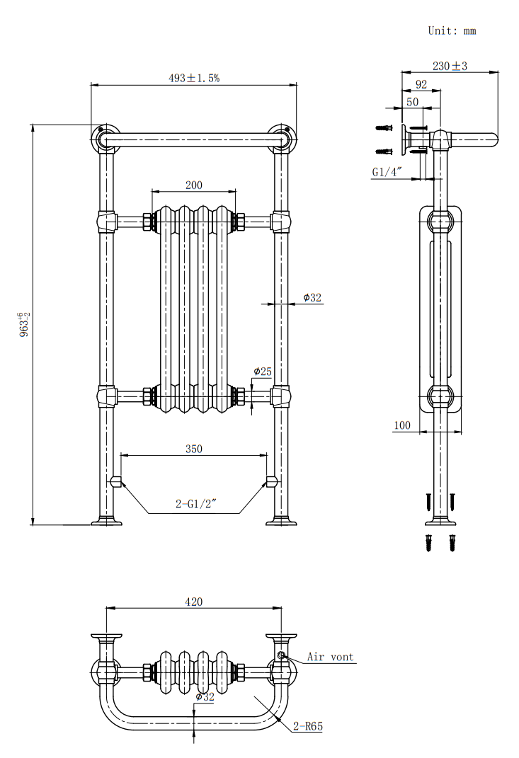 Mayfair Traditional Chrome Heated Towel Rail H965mm x W495mm