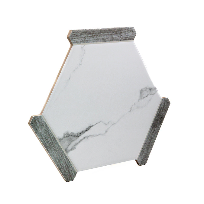 Mazara Hexagon White Marble & Grey Stone Effect Tiles - 220 x 250mm
