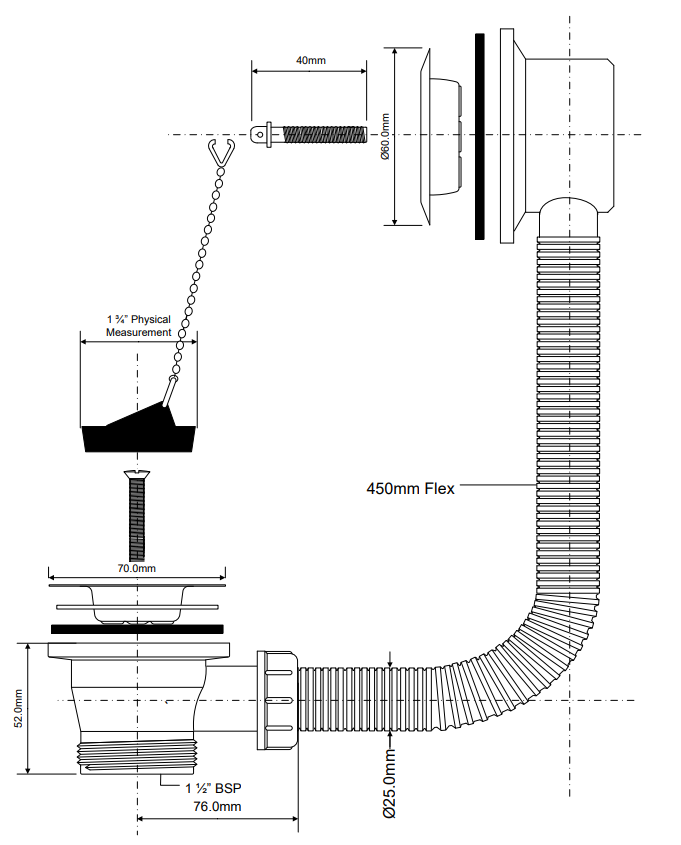 McAlpine 1¼” Chrome-Plated Combined Bath Waste and Overflow