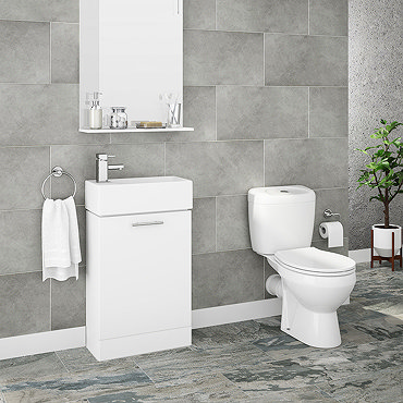 Melbourne Close Coupled Toilet Inc. White Compact Cabinet + Basin Set  Feature Large Image